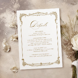 Cartão De Informações Moldura Vintage Dourada Detalhes de Casamento em R
