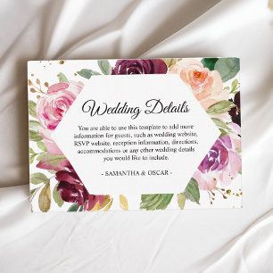 Cartão De Informações Molody & Rustic Burgundy Watercolor Frame Floral E