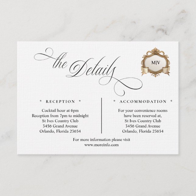 Cartão De Informações Monogram Crest Details Enclosure Card (Frente)