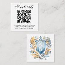 Monograma Azul Romântico Crest Casamento Código QR