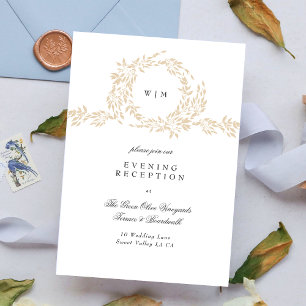 Cartão De Informações Monograma Blush Crest Elegante Recepção de Casamen