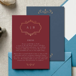Cartão De Informações Monograma clássico clássico de ouro burgundy marin