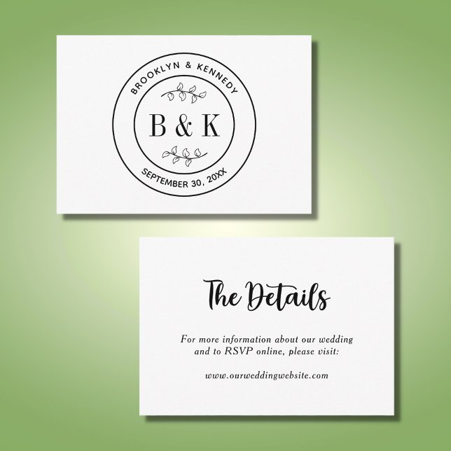 Cartão De Informações Monograma de Casal de Noiva Floral Botânico Divert (Criador carregado)