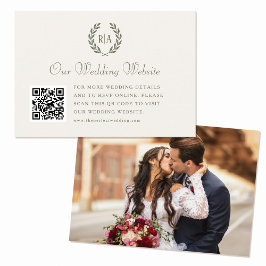 Cartão De Informações Monograma de Casamento Elegante Código QR Creme Ve