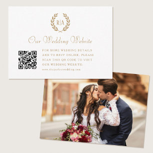 Cartão De Informações Monograma de Casamento Elegante Código QR Dourado 