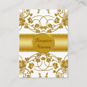 Cartão De Informações Monograma de Casamento Floral Dourado e Branco