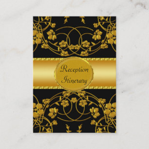 Cartão De Informações Monograma de Casamento Floral Dourado e Preto