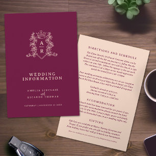 Cartão De Informações Monograma de vinho tinto pêssego Informações do co