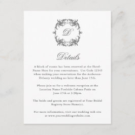 Cartão De Informações Monograma Elegante Simples no Quadro Barroco