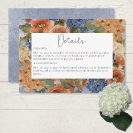 Cartão De Informações Monograma Floral Russo Azul e Laranja Queimado