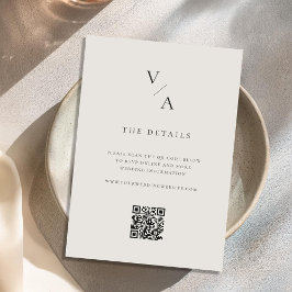 Cartão De Informações Monograma Moderno Elegante Casamento Negro e de Ma