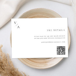 Cartão De Informações Monograma Moderno Elegante Casamento Preto e Branc