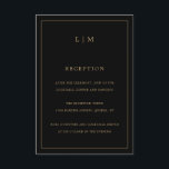 Cartão De Informações Monograma Simples Preto e Dourado Elegante Casamen<br><div class="desc">Cartão de inclusão de casamento simples com um design moderno e elegante com seu monograma de duas letras no topo, juntamente com as informações do seu recebimento, cercado por uma fina borda. Todos os elementos de design são em dourado falso sobre um fundo preto e podem ser alterados na ferramenta...</div>