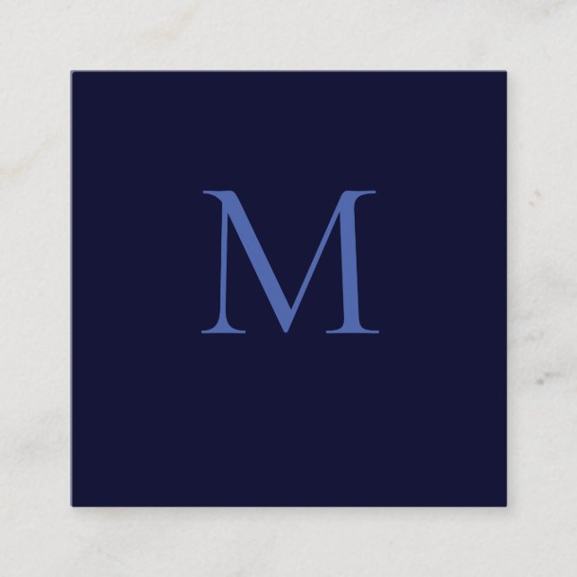 Cartão De Informações Monograma Único Clássico Azul Negro (Frente)