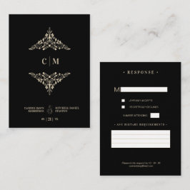 Cartão De Informações Monogrammed RSVP Gold Wedding Initials Flourish
