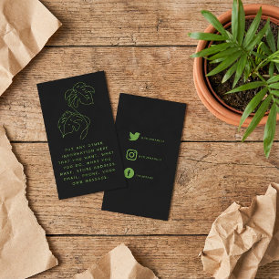 Cartão De Informações Monstera verde e negra, links sociais o obrigado