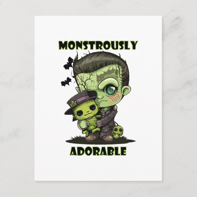 Cartão De Informações Monstro de Frankenstein Fofo com pelúcia (Frente)