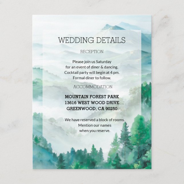 Cartão De Informações Montanhas transculentes brancas e verdes etéreas (Frente)