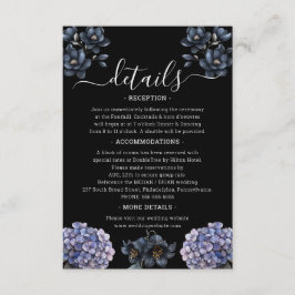 Cartão De Informações Moody Black Floral Classic Script Wedding Details