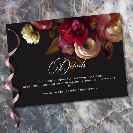 Cartão De Informações Moody Black Floral Painterly Red Burgundy Wedding