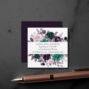 Cartão De Informações Moody Boho   Recepção Floral Roxa Berinjela