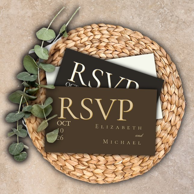 Cartão De Informações Moody Coffee Minimalist Boho Wedding RSVP Response (Criador carregado)