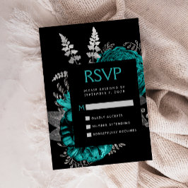 Cartão De Informações Moody Dark Floral Teal Silver Weding RSVP