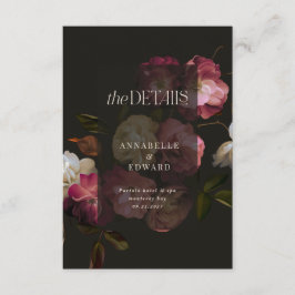 Cartão De Informações Moody Floral Wedding Details Burgundy & Black