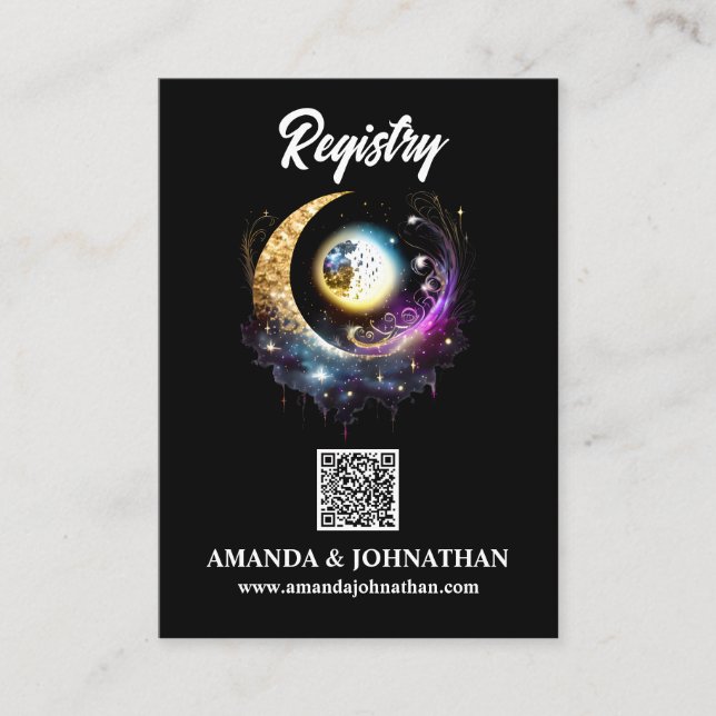 Cartão De Informações Moon stars preto magenta código QR chic (Frente)