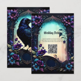 Cartão De Informações Moonlit Raven | Suite de Noiva Floral Gótica.