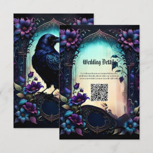 Cartão De Informações Moonlit Raven   Suite de Noiva Floral Gótica. 