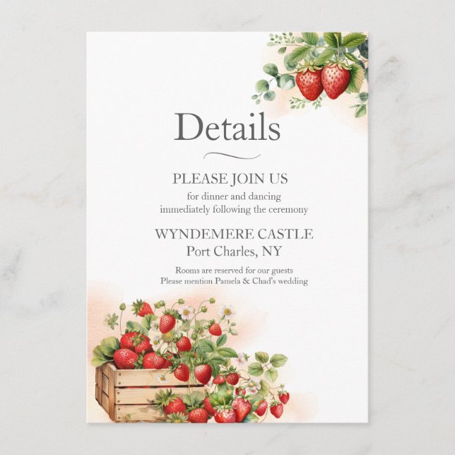 Cartão De Informações Morangos em Aquarela (Frente)