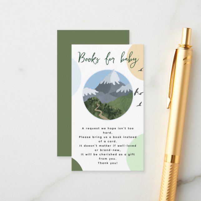 Cartão De Informações Mountain Adventure Baby Shower Books for Baby (Frente/Verso In Situ)