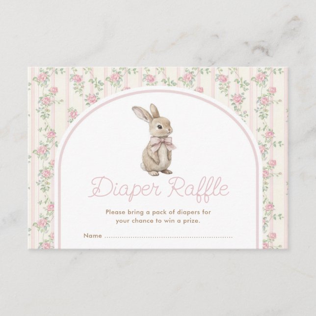 Cartão De Informações Muted Blush Bunny Rabbit Baby Shower Diaper Raffle (Frente)