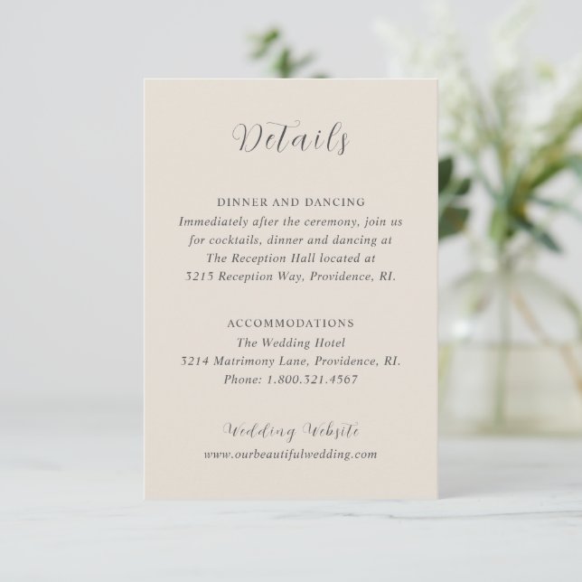 Cartão De Informações Na moda Beige Modern Wedding (Em pé/Frente)