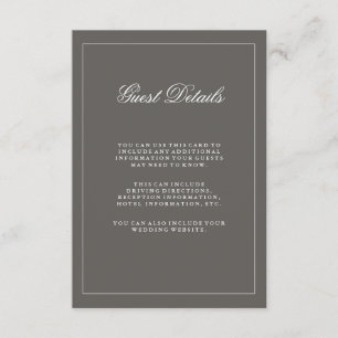 Cartão De Informações Na moda Dark Cinza Informações de Convidado