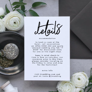 Cartão De Informações Na moda Modern Custom Names Black White Weding