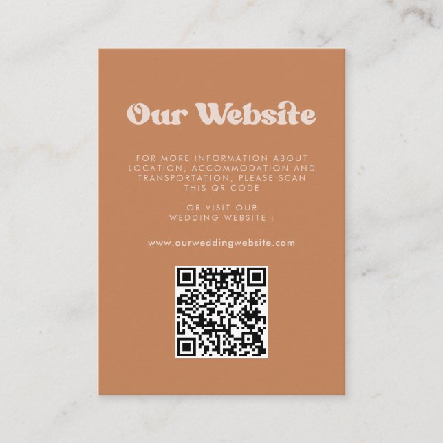 Cartão De Informações Na moda retro Açúcar Marrom Código QR Casamento (Frente)