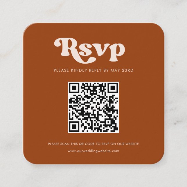 Cartão De Informações Na moda retro gravado orange QR code RSVP resposta (Frente)