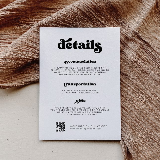 Cartão De Informações Na moda retro preto e branco Detalhes QR código (Criador carregado)