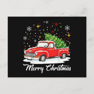 Cartão De Informações Natal Alegre Caminhão Vermelho Vintage Árvore Famí