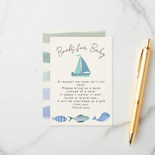 Cartão De Informações Nautical Blue Vooks For Baby Simple Boy´s Shower (Frente/Verso In Situ)