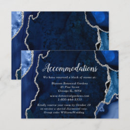 Cartão De Informações Navy Blue and Silver Agate Wedding Accommodations