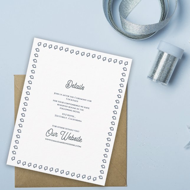 Cartão De Informações Navy Blue Crest Formal Classic Wedding Details  (Navy Blue Crest Wedding Details Card | Elegant Formal Reception Insert with Classic Border )