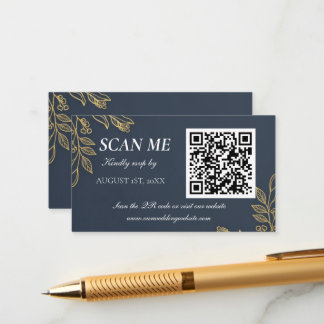 Cartão De Informações Navy Blue Gold Feather Wedding RSVP Enclosure Card