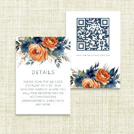 Cartão De Informações Navy Burnt Orange Florals Wedding Details