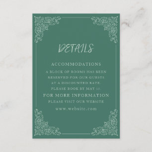Cartão De Informações Negociações de Casamento Verde da Elegante Vintage