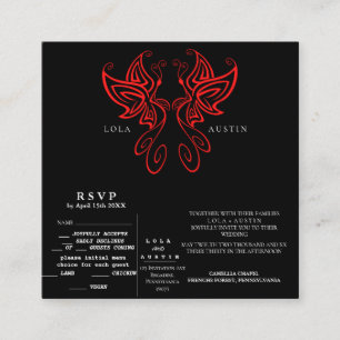 Cartão De Informações Negra e Branca Moderna Elegância Casada VERMELHA