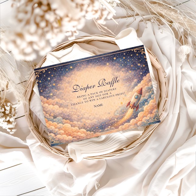 Cartão De Informações Neutral Space Rocket Stars Diapper Raffle  (Criador carregado)