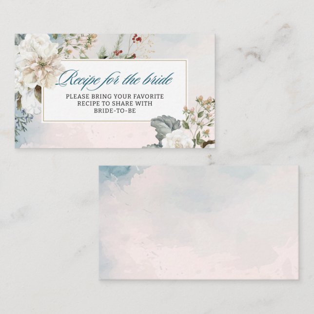 Cartão De Informações Neve no amor floral de inverno Chá de Noiva Receit (Frente/Verso)